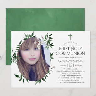 Watercolor Forest Greenery Baptism or Christening Invitation