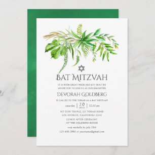 Watercolor Forest Greenery Bat Mitzvah Invitation