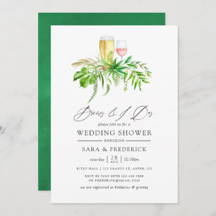 Watercolor Forest Greenery Brews Before The I Dos Invitation