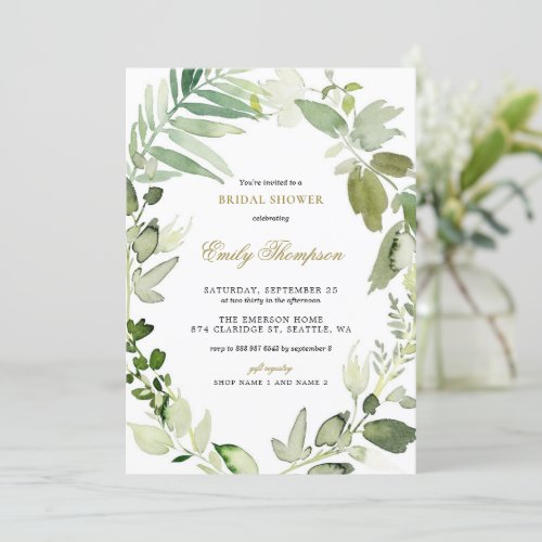 Watercolor Forest Greenery Bridal Shower Invitation