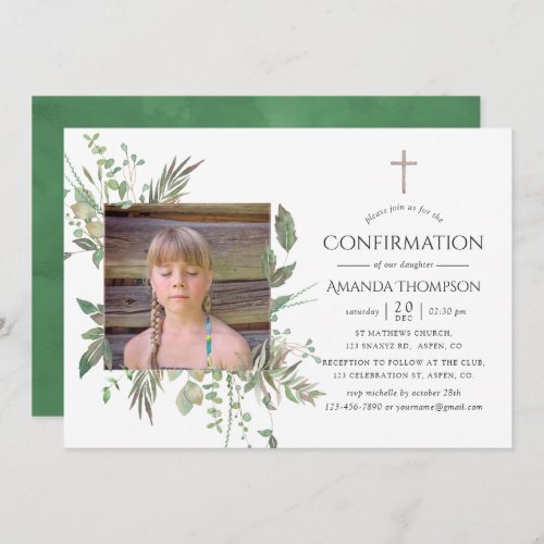 Watercolor Forest Greenery Confirmation Invitation