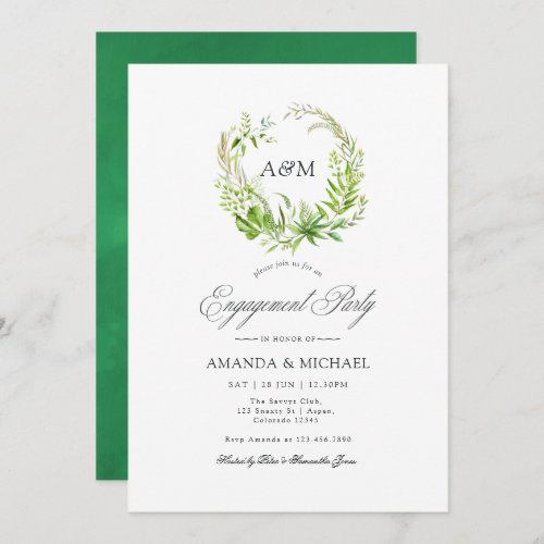 Watercolor Forest Greenery Engagement Party Invitation