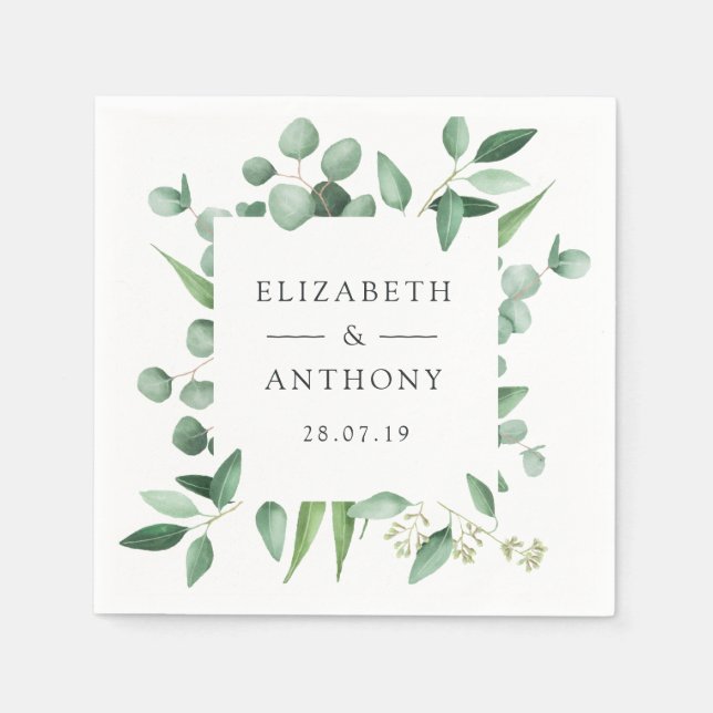 Watercolor Forest Greenery Eucalyptus Wedding Napkins (Front)