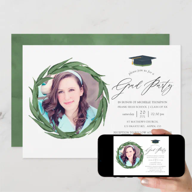 Watercolor Forest Greenery Graduation Party Invitation | Zazzle