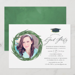 Watercolor Forest Greenery Graduation Party Invitation