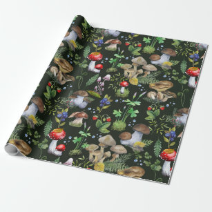 WOODLANDS MUSHROOMS Roll of THREE Wrapping Paper SHEETS (19x27)