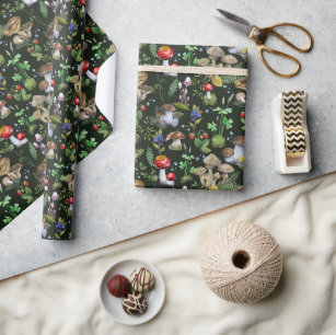 Watercolor Forest Greenery Mushrooms Berries Fall  Wrapping Paper