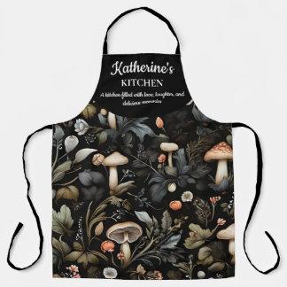 Watercolor Forest Greenery Mushrooms Fall Apron