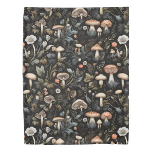 Watercolor Forest Greenery Mushrooms Fall Duvet Cover