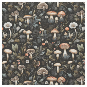 Watercolor Forest Greenery Mushrooms Fall Fabric