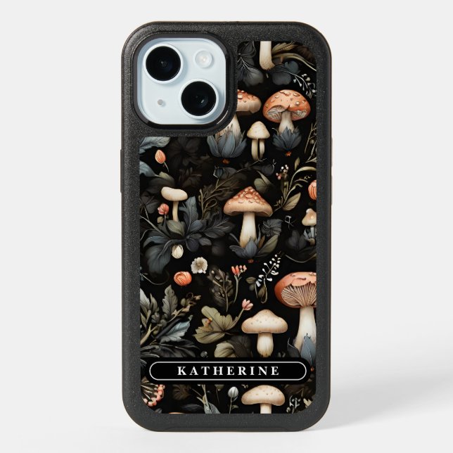 Watercolor Forest Greenery Mushrooms Fall iPhone 15 Case (Back)