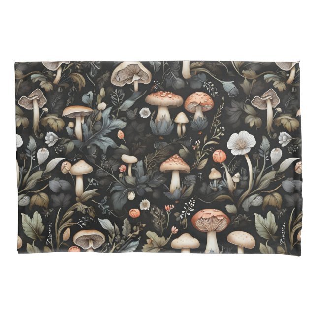 Watercolor Forest Greenery Mushrooms Fall Pillow Case (Front)