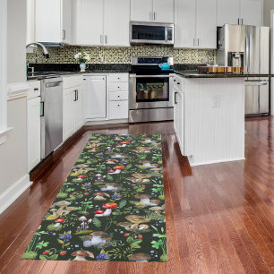 Watercolor Forest Greenery Mushrooms Moss Berries Outdoor Rug