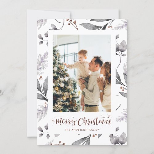 Watercolor Forest Greenery Photo Christmas Cards