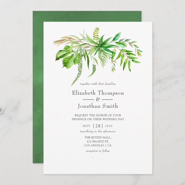 Watercolor Forest Greenery Wedding Invitation (Front/Back)