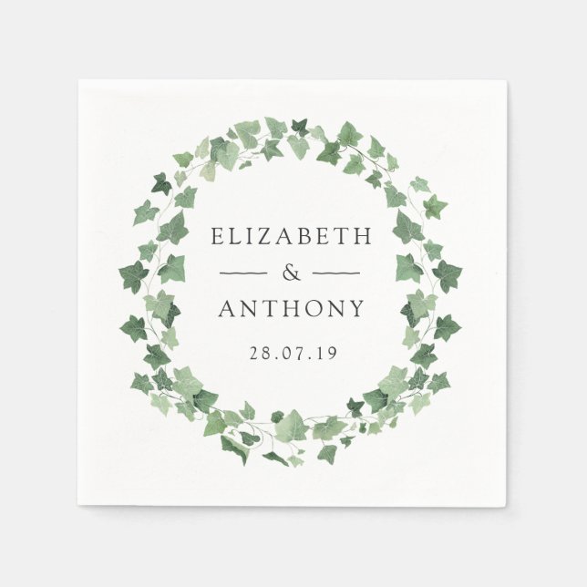 Watercolor Forest Greenery Wedding Napkins (Front)