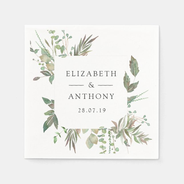Watercolor Forest Greenery Wedding Napkins (Front)