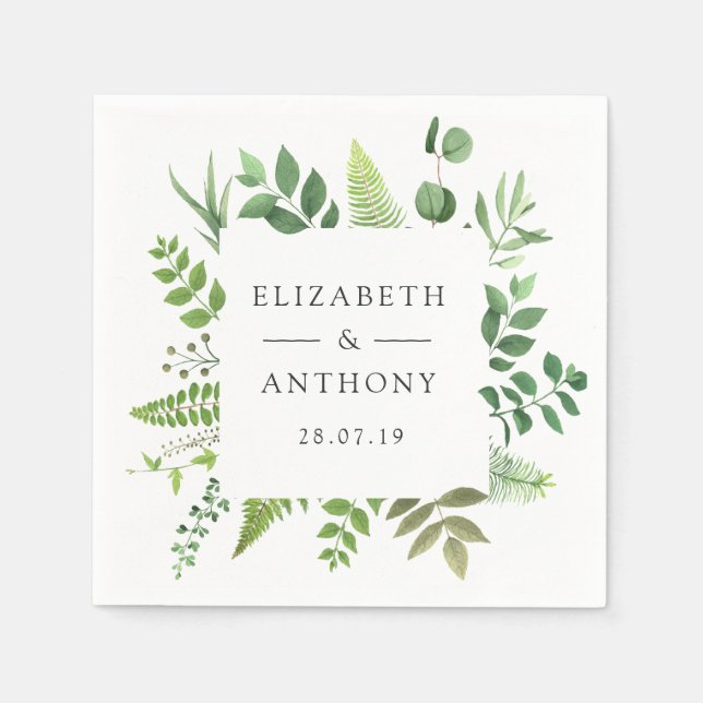 Watercolor Forest Greenery Wedding Napkins (Front)