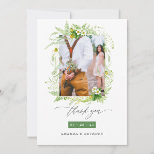 Watercolor Forest Greenery Wedding Photo Thank You Card