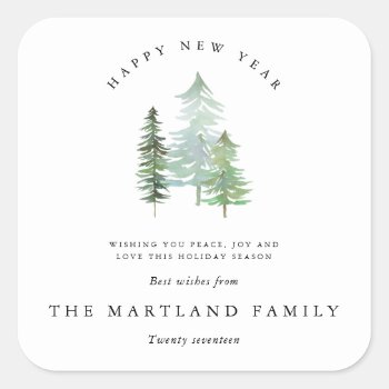 Watercolor Forest-happy New Year. Square Sticker by Stacy_Cooke_Art at Zazzle