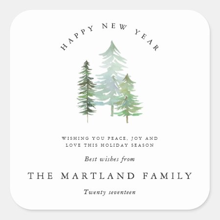 Watercolor Forest-happy New Year. Square Sticker