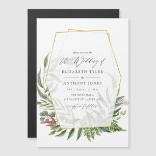 Watercolor Forest Herbarium Geometric Wedding Magnetic Invitation