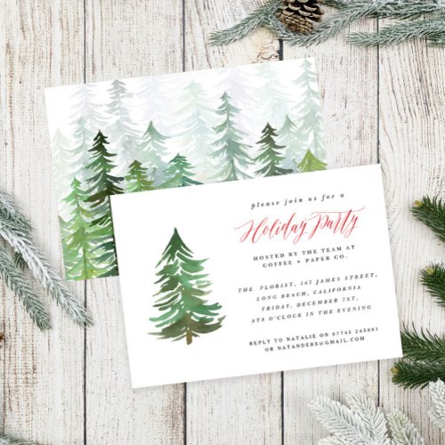 Watercolor forest Holiday party invitation