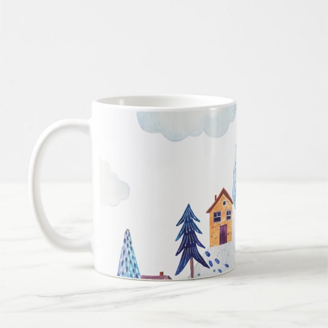 Watercolor Forest: Idyllic Landscape Illustration Coffee Mug (Left)