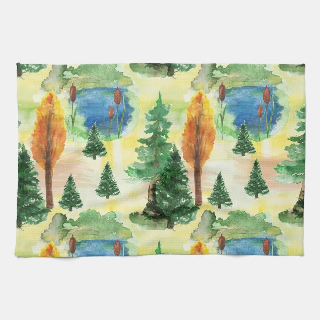 Watercolor forest kitchen towel (Horizontal)