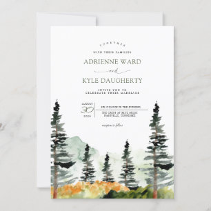 Watercolor Forest Landscape Mountain Wedding Invitation