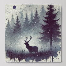 Watercolor Forest Landscape with Deer