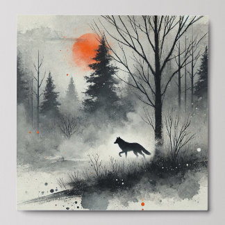 Watercolor Forest Landscape with Fox Peel And Stick Photo Tile
