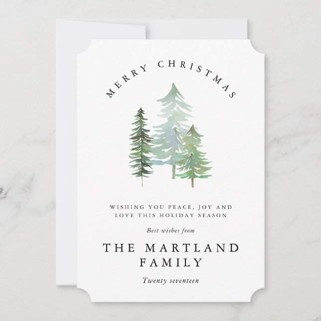 WATERCOLOR FOREST-MERRY CHRISTMAS HOLIDAY CARD (Front)