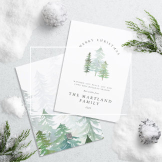 Watercolor forest Merry Christmas Holiday Card