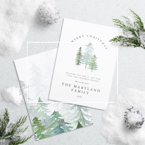 Watercolor forest Merry Christmas Holiday Card