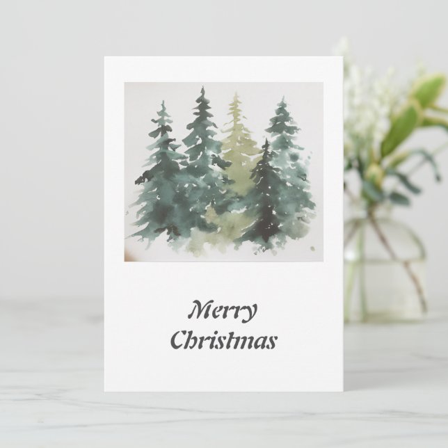 Watercolor forest Merry Christmas Holiday Card (Standing Front)
