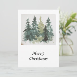 Watercolor forest Merry Christmas Holiday Card