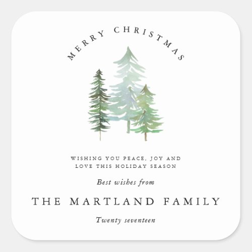 WATERCOLOR FOREST_MERRY CHRISTMAS SQUARE STICKER