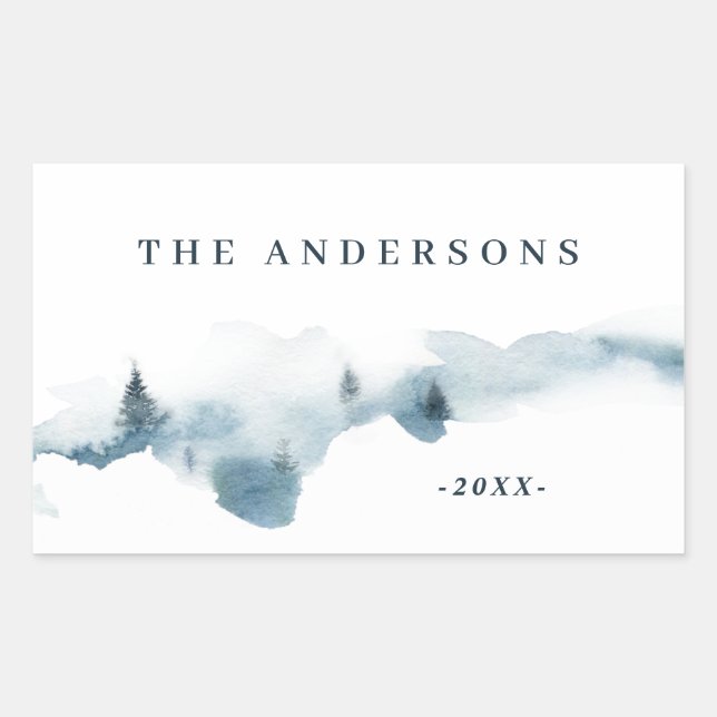 Watercolor forest minimal personalized rectangular sticker (Front)