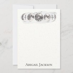 Watercolor Forest Moon Birds Stationery Holiday Card