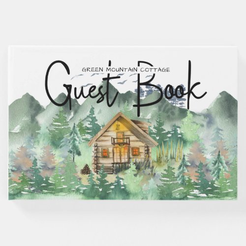 Watercolor Forest Mountain Cabin Guest Book