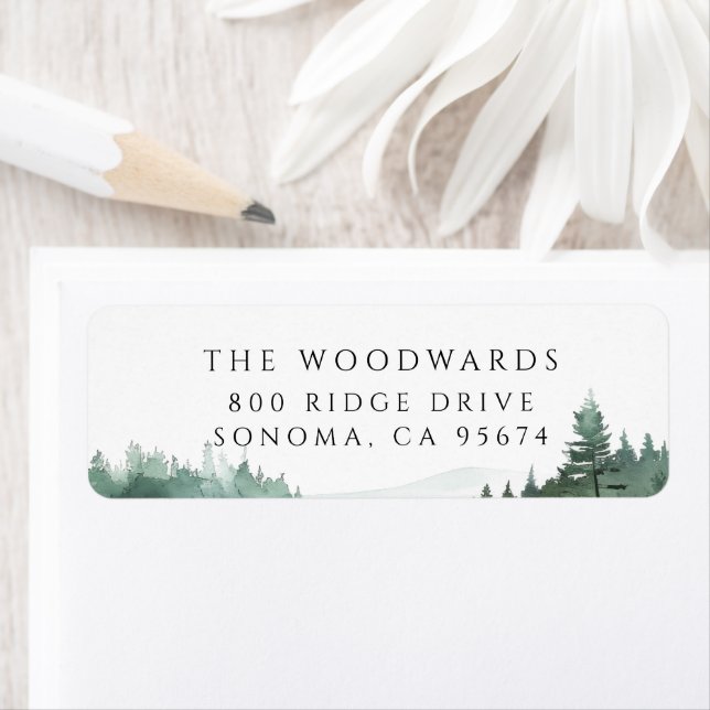 Watercolor Forest Mountain Lake  Label (Insitu)