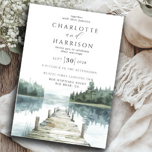 Watercolor Forest Mountain Lake Wedding  Invitation