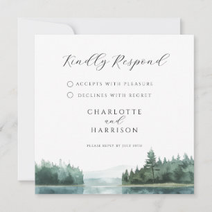Watercolor Forest Mountain Lake Wedding RSVP