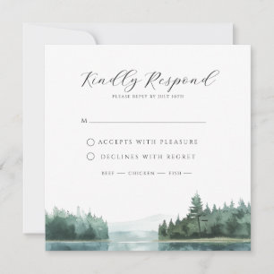 Watercolor Forest Mountain Lake Wedding RSVP