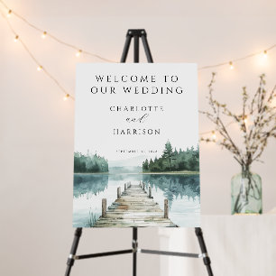 Watercolor Forest Mountain Lake Wedding Welcome Foam Board