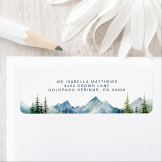 Watercolor Forest Mountain Rustic Adventure Return Label