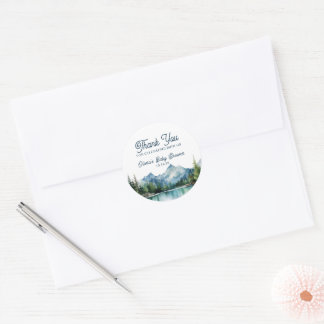 Watercolor Forest Mountain Rustic Adventure Round Classic Round Sticker