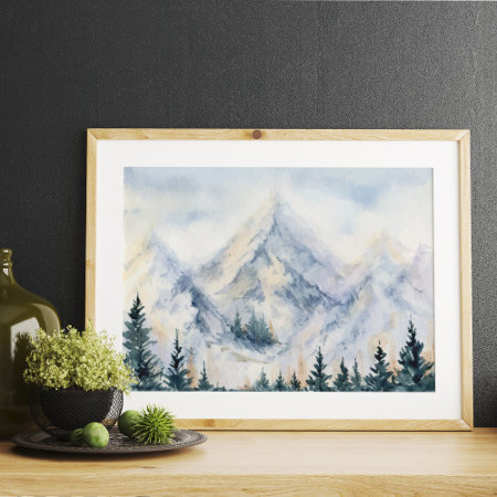 Watercolor Forest Mountains 1 Poster