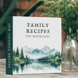Watercolor Forest Mountains & Lake Family Recipes 3 Ring Binder
